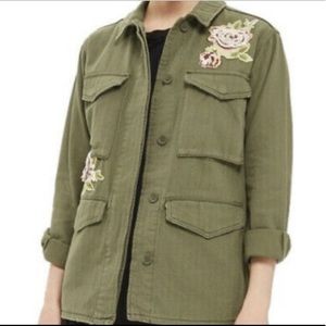 Topshop Floral Embroidered Army Green Jacket